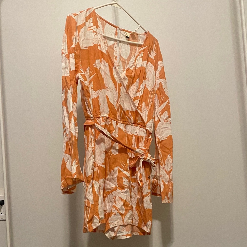 Roxy Orange and White Long Sleeve Romper
